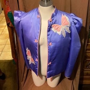 Custom Woman’s Medium triple Butterfly purple +pink button up jacket natori coat